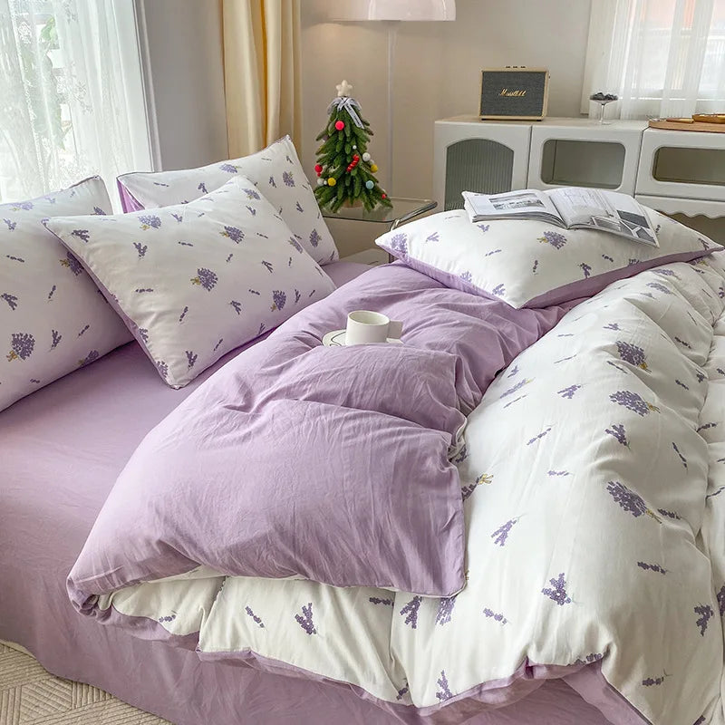 Afralia™ Cartoon Heart Plant Floral Print 3Pcs Set (Duvet Cover + Pillowcases)