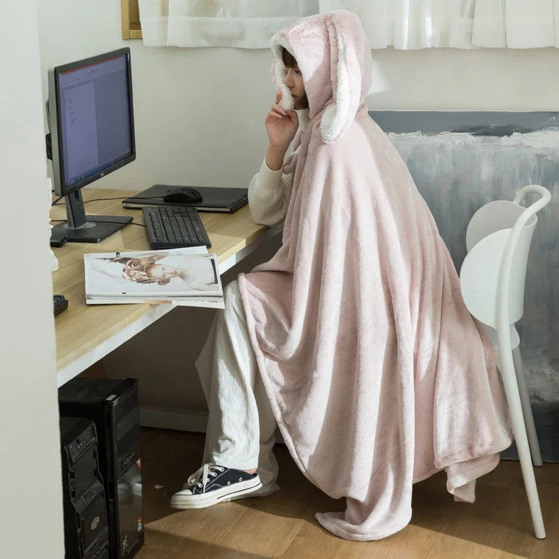 Afralia™ Shark Blanket: Cute Rabbit Design, Cozy Flannel Cloak for Winter Comfort