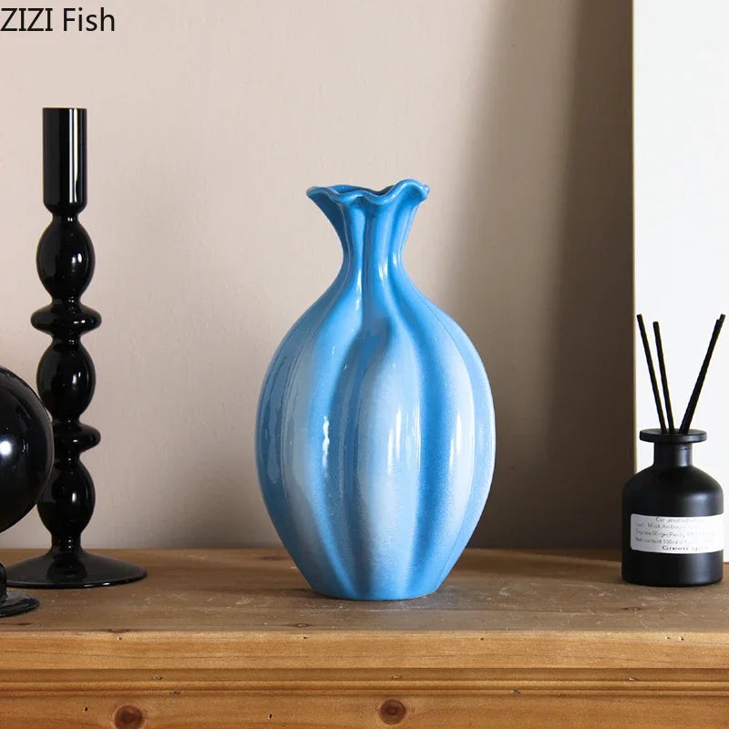Afralia™ Blue Ceramic Flower Bud Vase for Table Decoration and Room Aesthetic