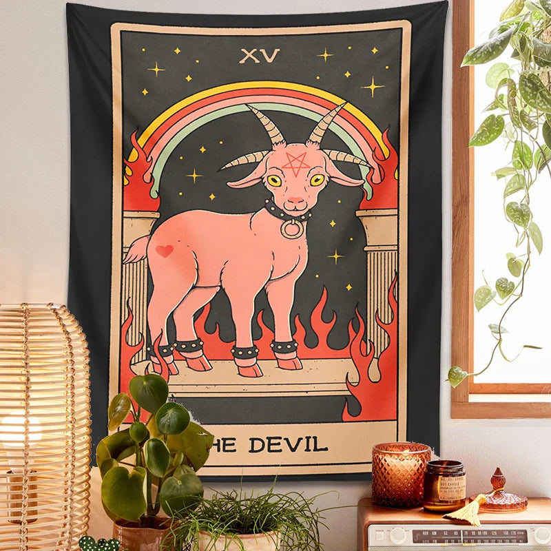 Afralia™ Devil Tarot Goat Wall Hanging Tapestry - Home Decor Hippie Dorm Room