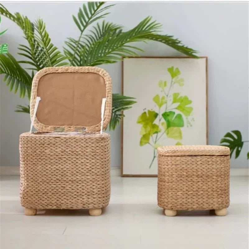 Afralia™ Rattan Wicker Storage Stool Ottoman: Multi-Function Shoe Cabinet & Footrest