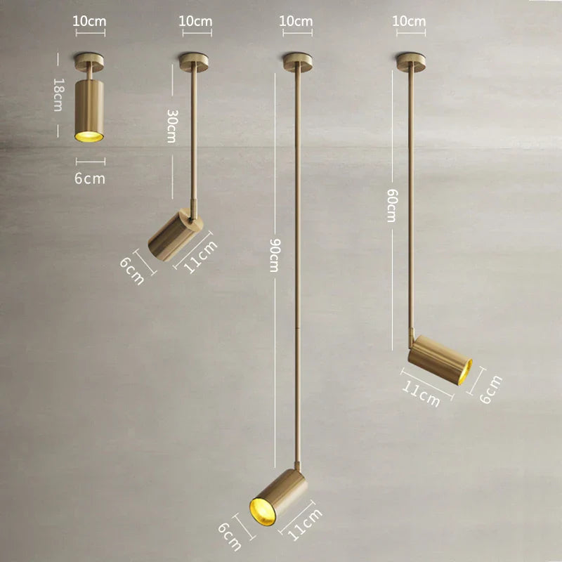 Afralia™ Gold Long Arm Ceiling Pendant with Rotating LED Spotlights