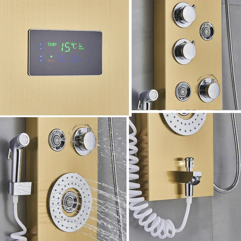 Afralia™ LED Blue Light Shower System with Temperature Display, Massage Column, Waterfall Rainfall