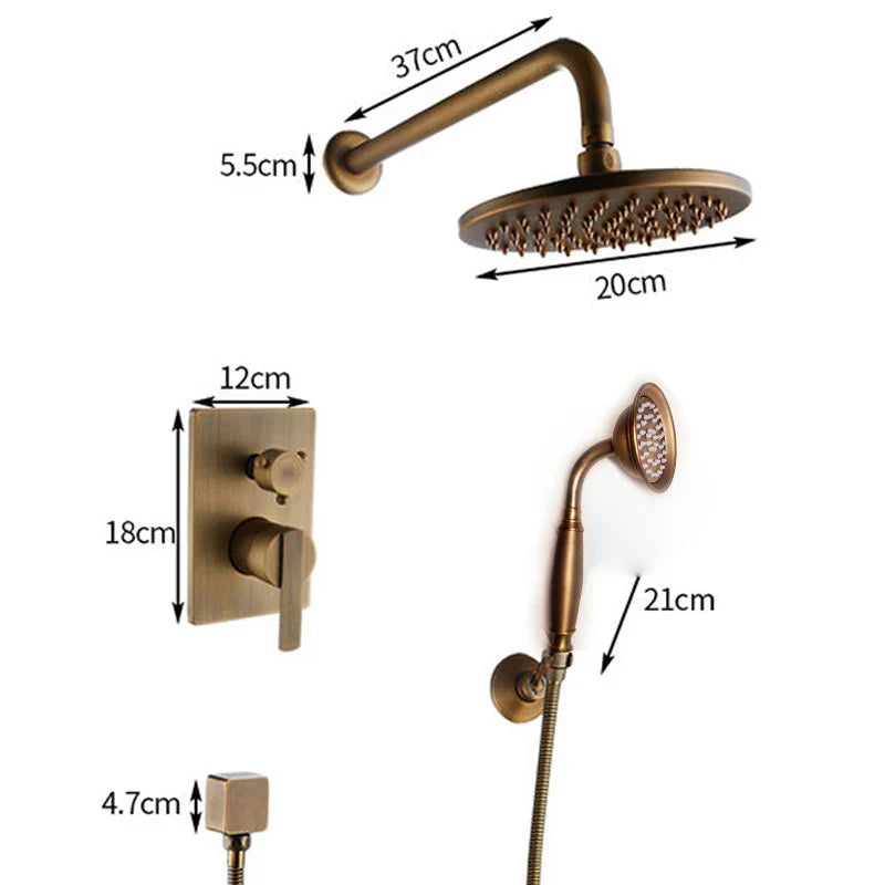 Afralia™ Brass Concealed 3 Way Shower System Set Wall Mounted Rain Mixer Tap