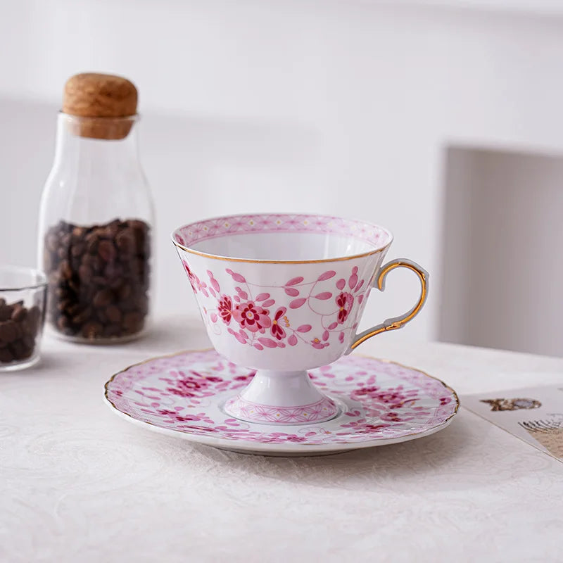 Afralia™ Floral Ceramic Cup & Saucer Set, Elegant Tea & Coffee Mug