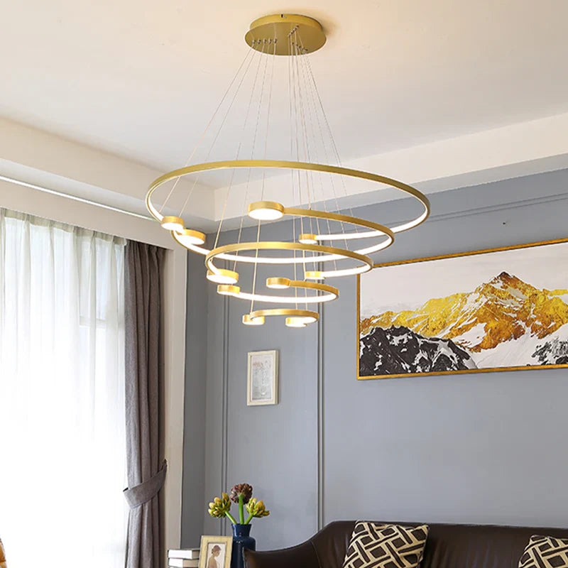 Afralia™ LED Ring Chandelier: Modern Nordic Hanging Light for Dining, Living Room, and Lobby