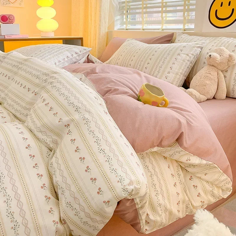 Afralia™ Floral Print Queen Cotton Bedding Set with Soft Duvet Cover and Sheets