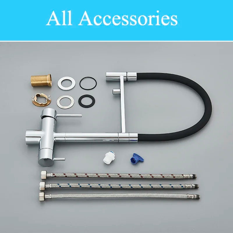 Afralia™ Chrome Water Filter Kitchen Faucet Rotatable Cold Hot Mixer Pure Drinking Water Tap