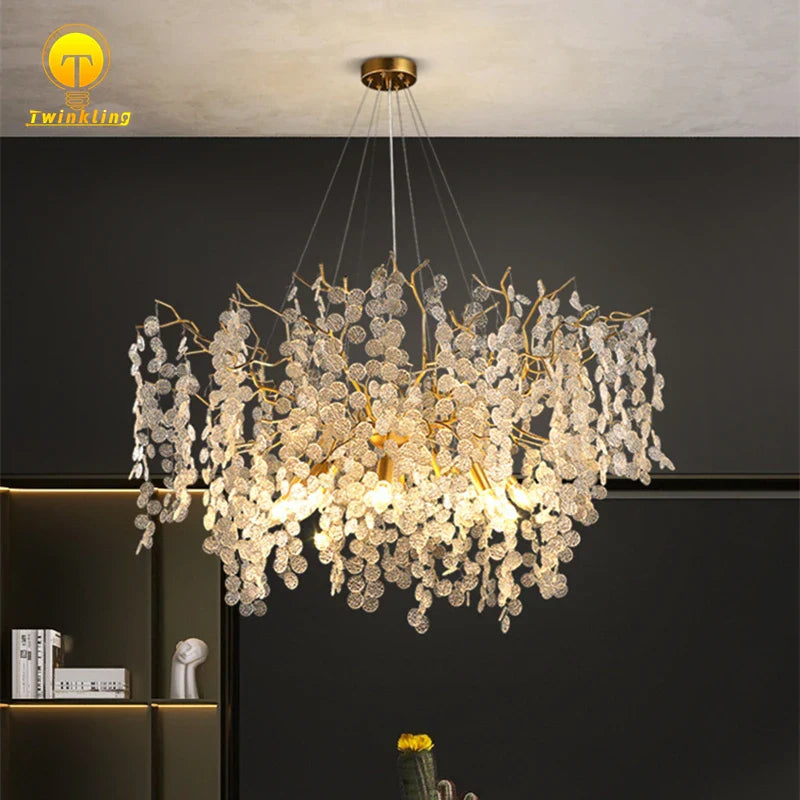 Afralia™ Modern Crystal Glass Pendant Chandelier for Living Room Dining Bedroom