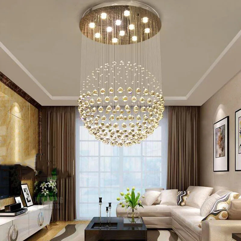 Afralia™ LED Crystal Chandelier Spheric Light Fixture for Living Room & Hotel Hall