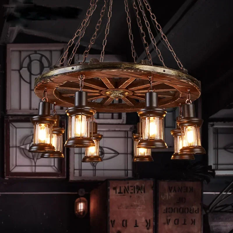 Afralia™ Iron Wheel LED Pendant Lights - Industrial Metallic Lustre Hanging Lamps