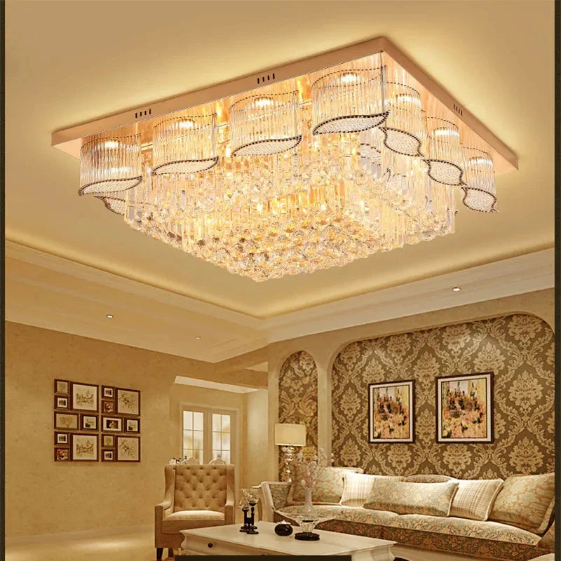 Afralia™ Gold Crystal LED Ceiling Lamp for Living Room Bedroom Hotel Luxury Lighting