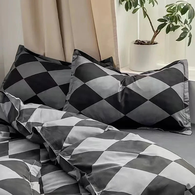 Afralia™ Simple Plaid Twill Pillow Case Set for Adults - Vintage Design, Anti-mite Fabric
