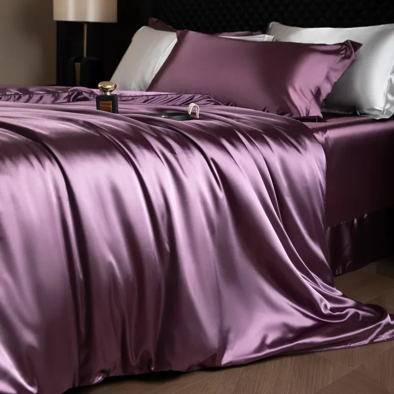 Afralia™ Mulberry Silk Queen King Duvet Cover Solid Color Silky Comforter