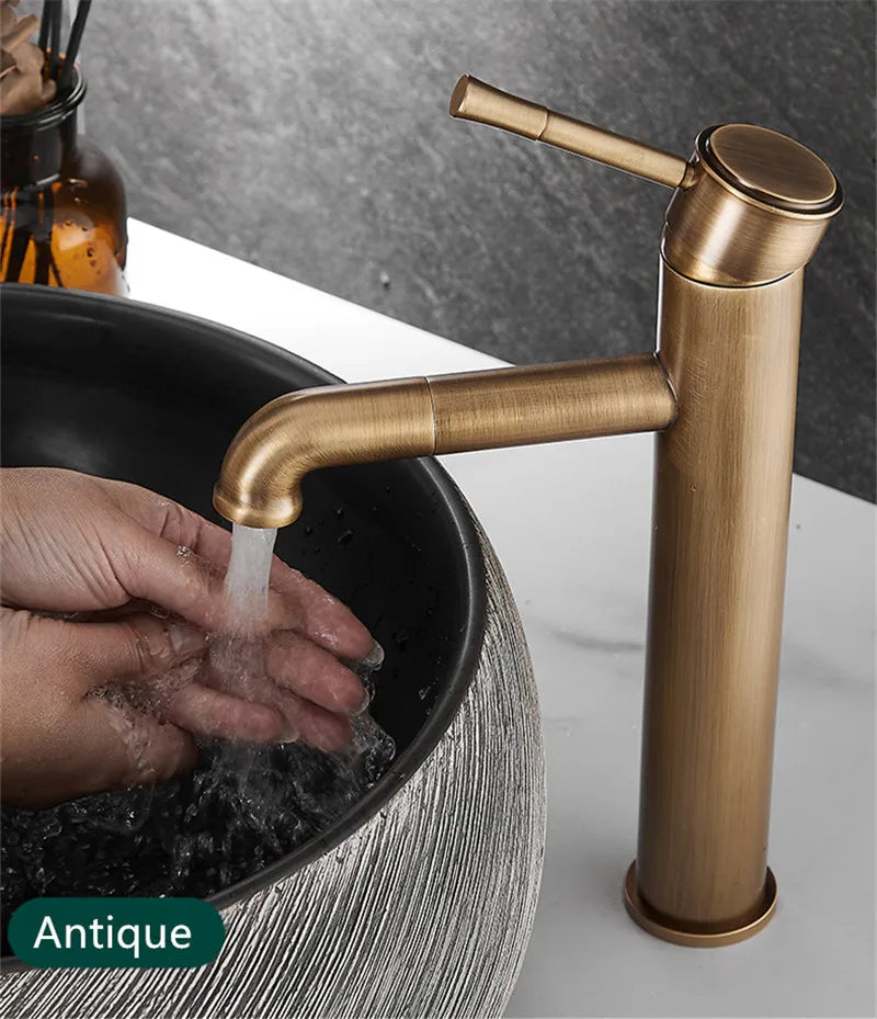 Afralia™ Bronze Basin Faucet: Hot & Cold Brass Sink Faucet, Rotating Mixer Tap