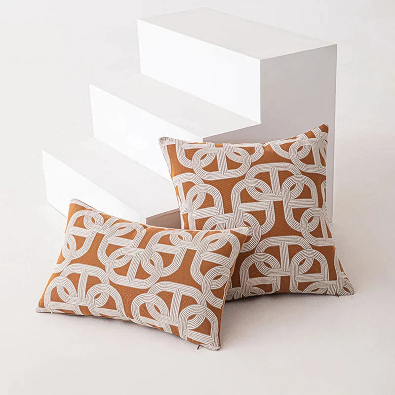 Afralia™ Brown Coffee Geometric Jacquard Cushion Cover: High Precision & Light Luxury Modern Pillow Case for Home Decor