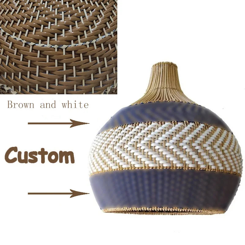 Afralia™ Serena Blue Rattan Pendant Light: Creative Boho Farmhouse Dining Room Lamp