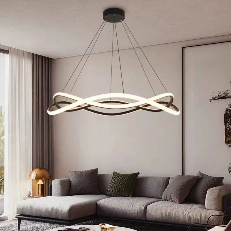 Afralia™ Black Geometric LED Ring Chandelier for Elegant Spaces