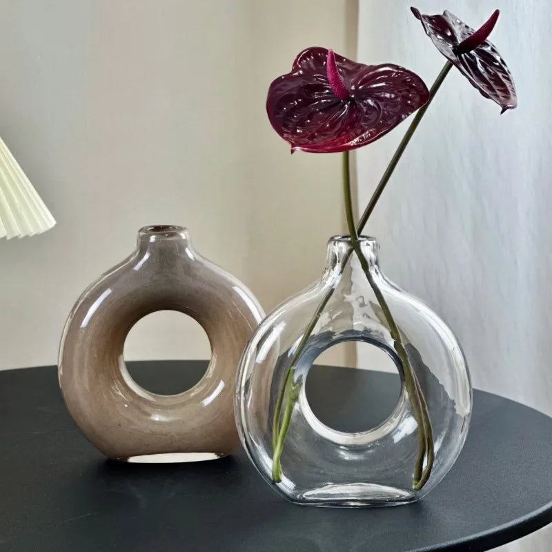 Afralia™ Geometric Circles Glass Vase for Home Decor and Flower Arrangement