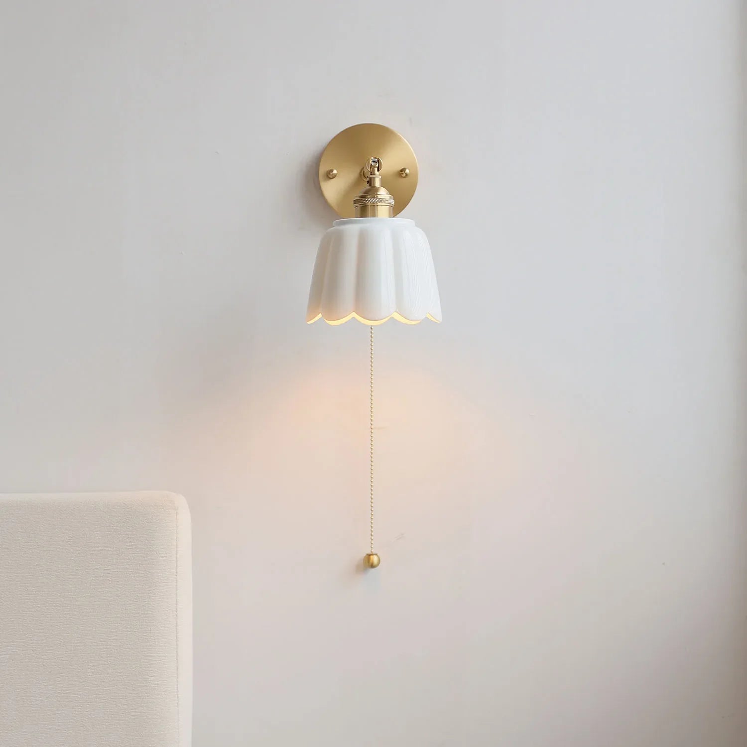 Afralia™ Ceramic Copper LED Wall Sconce Pull Chain Switch Reading Room Bedside Lamp