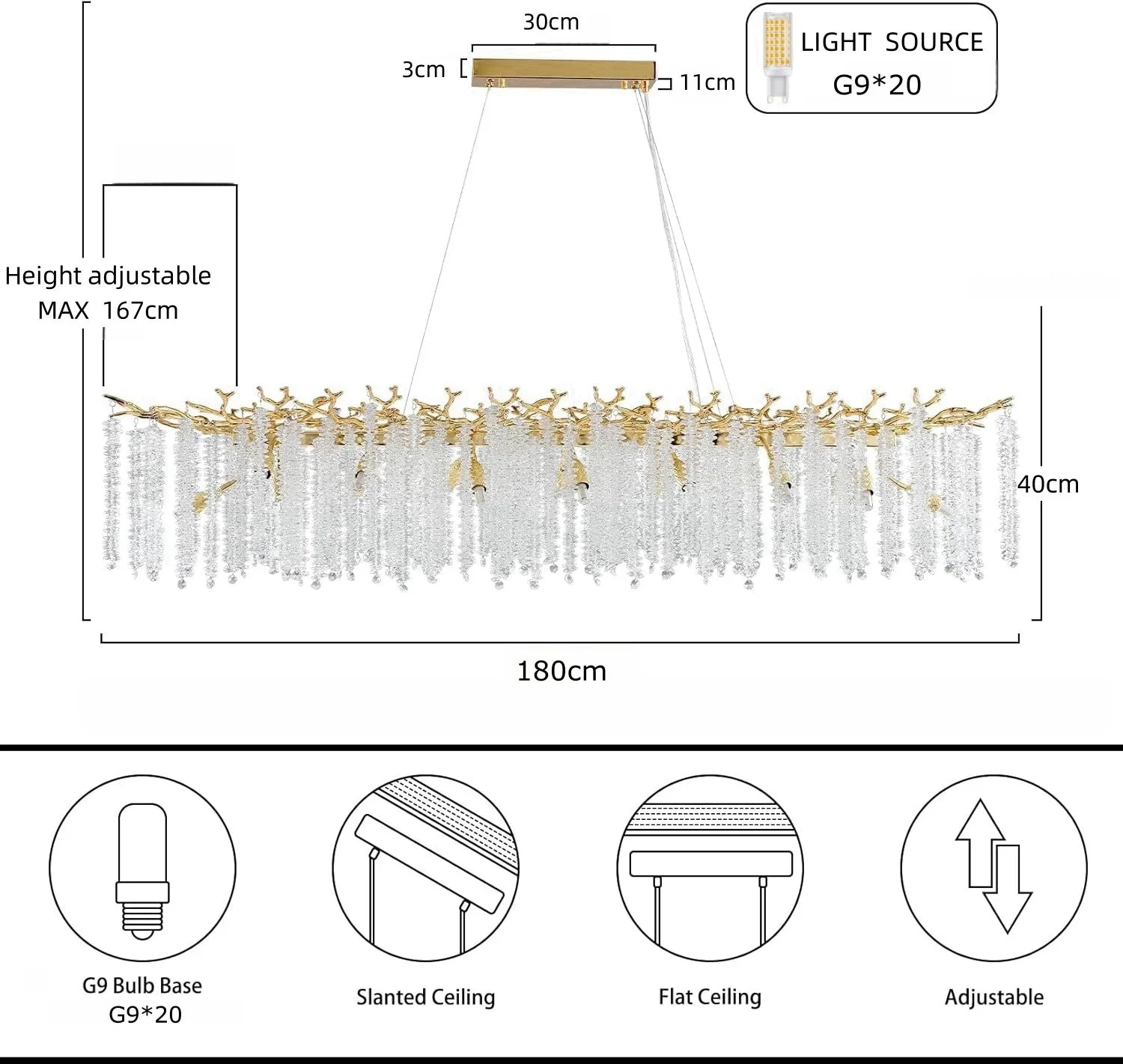 Afralia™ Large Silver Rectangular Crystal Chandelier for Dining & Living Room