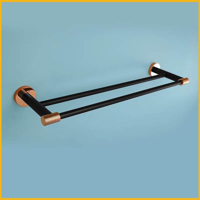 Afralia™ Rose Gold Bathroom Set: Shelf, Toilet Paper Holder, Towel Bar, Robe Hook