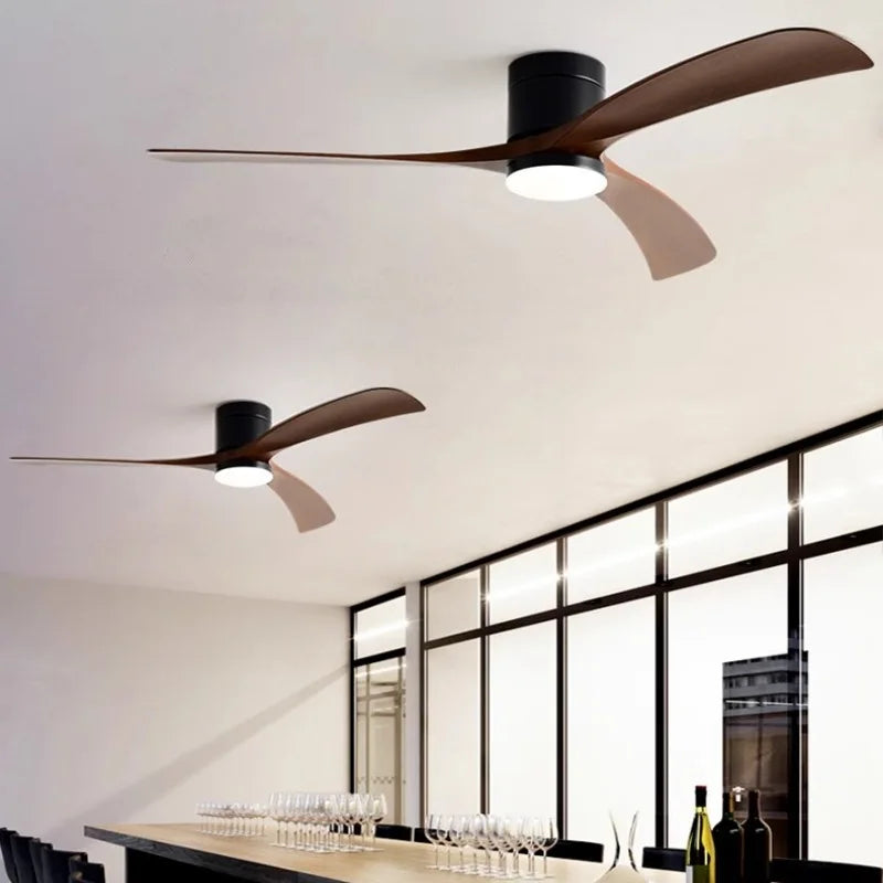 Modern Black/White ABS Blade Low Profile Ceiling Fan Light with Remote Control by Afralia™