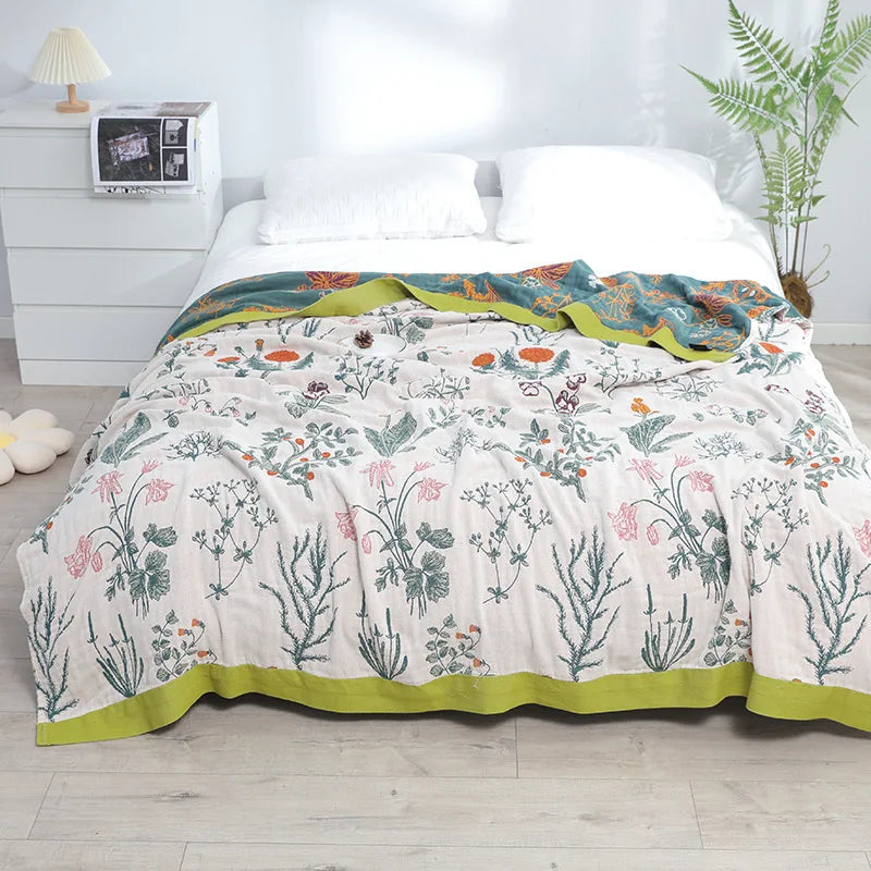 Afralia™ Japanese Cotton Single Bedspread with Pillow Towel - Floral Birds Design