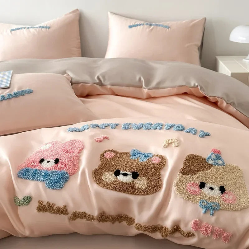Afralia™ Cartoon Embroidered Cotton Bedding Set with Ice Silk Cooling Technology