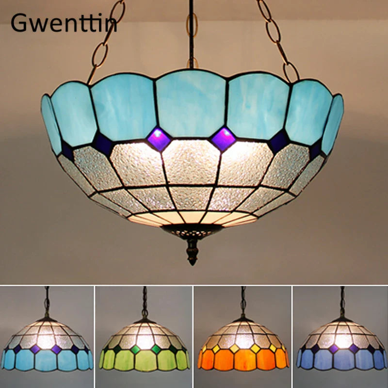 Afralia™ Diamond Square Stained Glass Pendant Light for Home Decor and Lighting