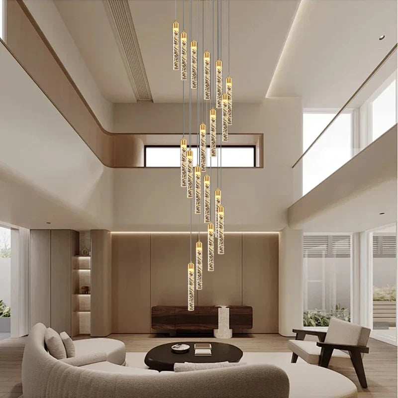 Afralia™ Modern Crystal Chandelier for Circular Staircase, Elegant High-ceiling Room Decor
