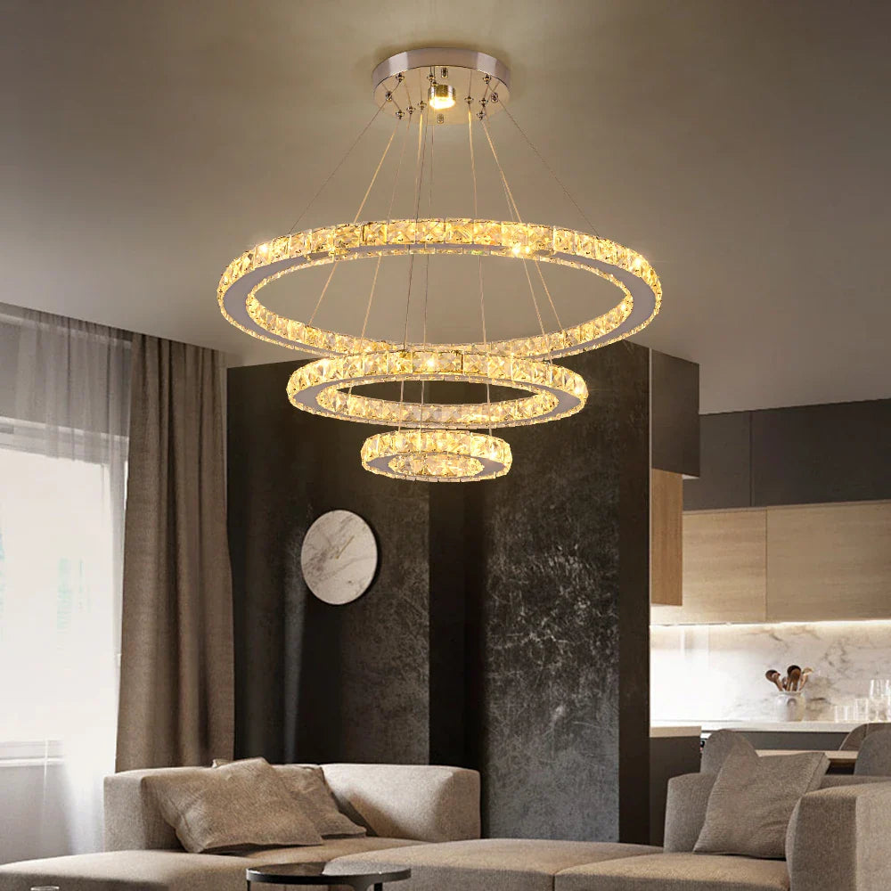 Afralia™ Crystal Rings LED Chandelier Pendant Light Fixture