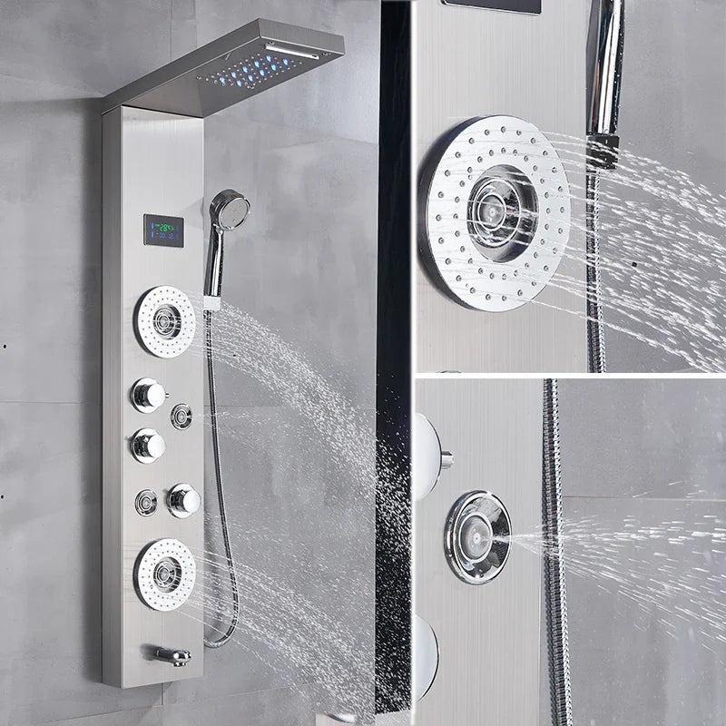 Afralia™ LED Shower Panel Column Faucet with Rainfall Waterfall, Back Jet, Mixer Tap