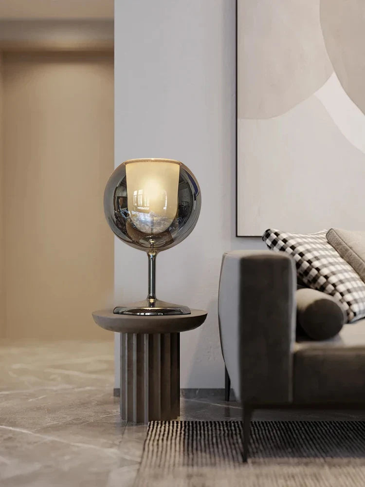 Afralia™ Rose Gold Blue Glass Table Lamp Luxury Decor Item