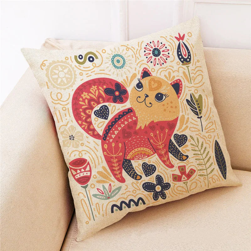 Afralia™ Cartoon Cat Linen Pillowcase: Modern Home Decor for Sofa, Kids Room, Bed