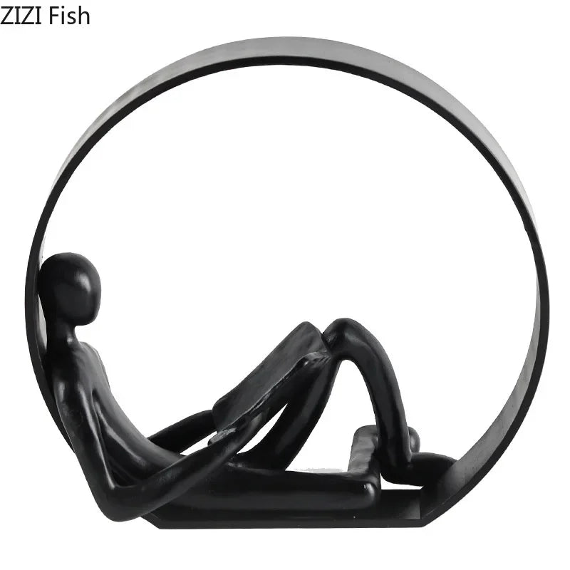 Afralia™ Abstract Black Characters Sculpture Resins Desk Decoration for Aesthetic Room Decor