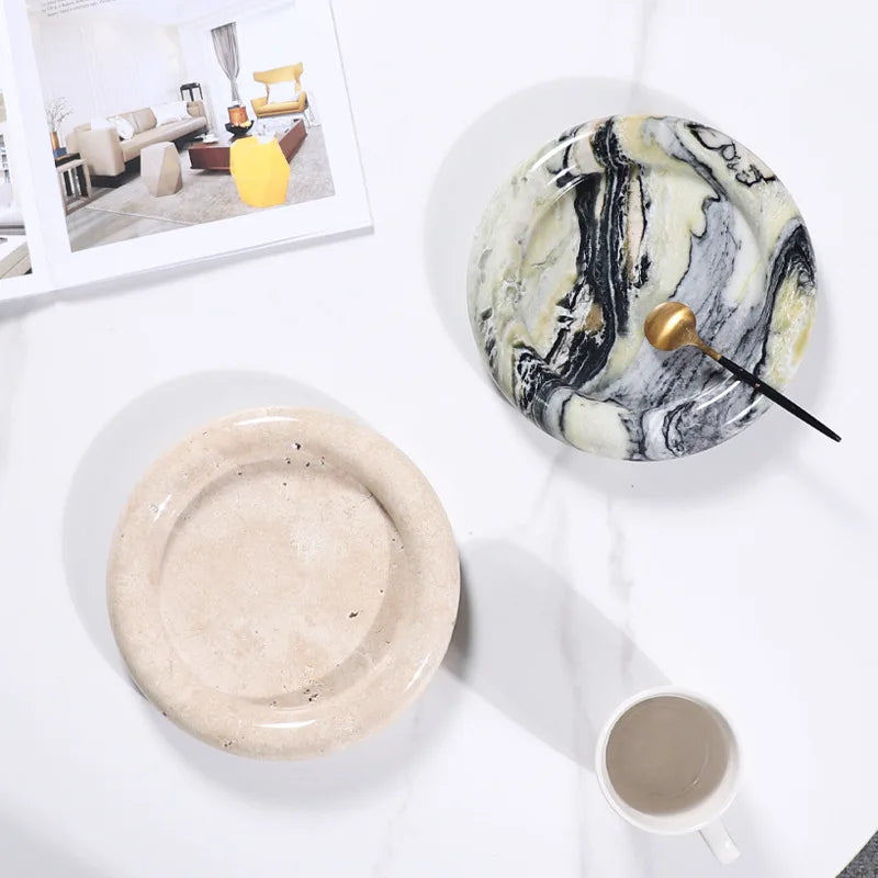 Afralia™ Marble Round Tray for Bathroom Kitchen Vanity Decor - Elegant Trinket Dish