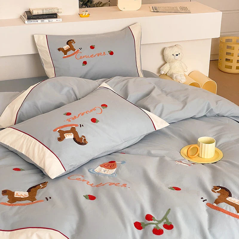 Afralia™ Lucky Trojan Cotton Embroidered Bedding Set: High-end Skin-Friendly Duvet Cover Set