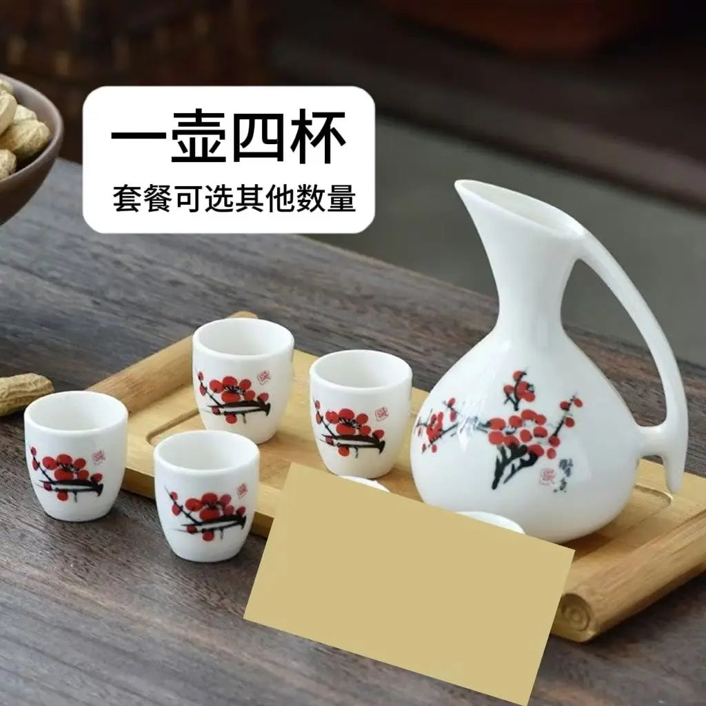 Afralia™ Ceramic Wine Set Dispenser Antique Pot Liquor Cup Warming Container