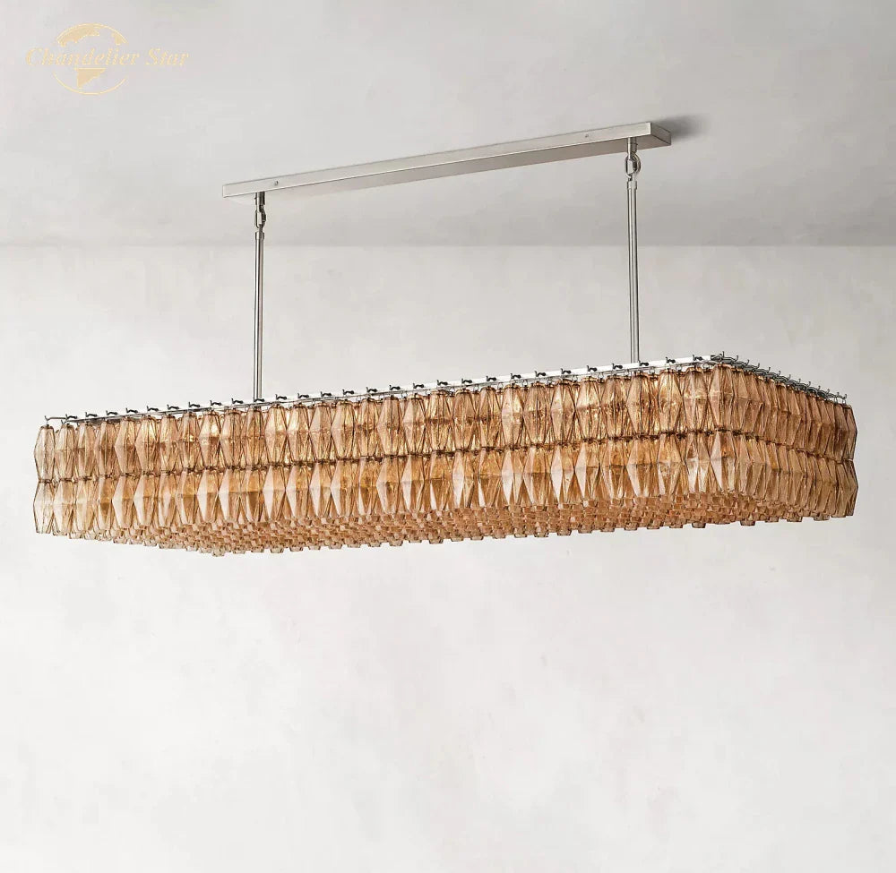 Afralia™ Chiara Smoke Glass Linear Chandelier for Dining & Living Room