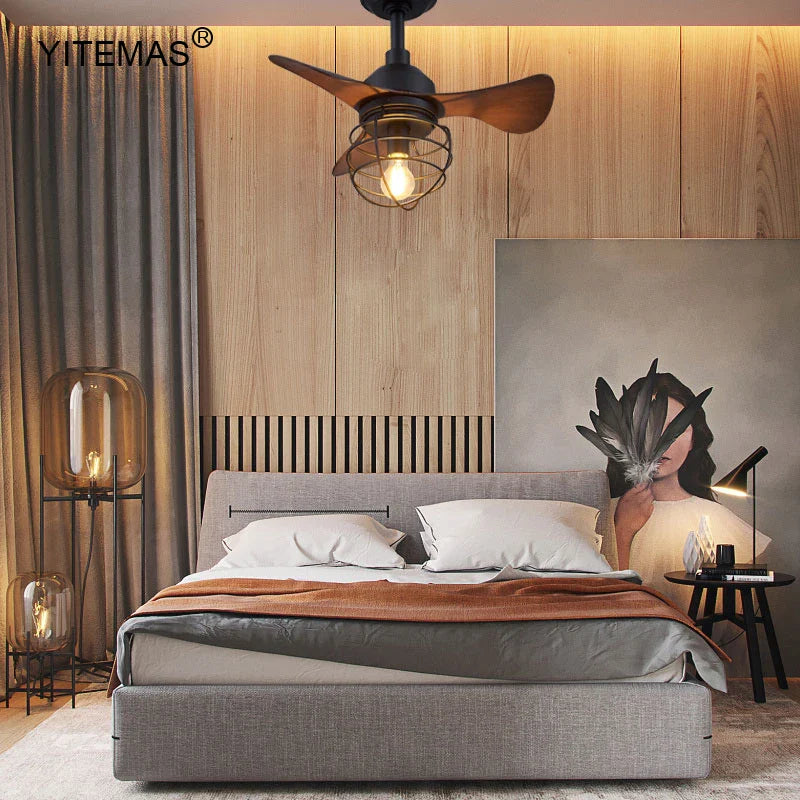 Afralia™ Retro Kids Room Ceiling Fan Chandelier with Remote Control for Hallway and Bedroom