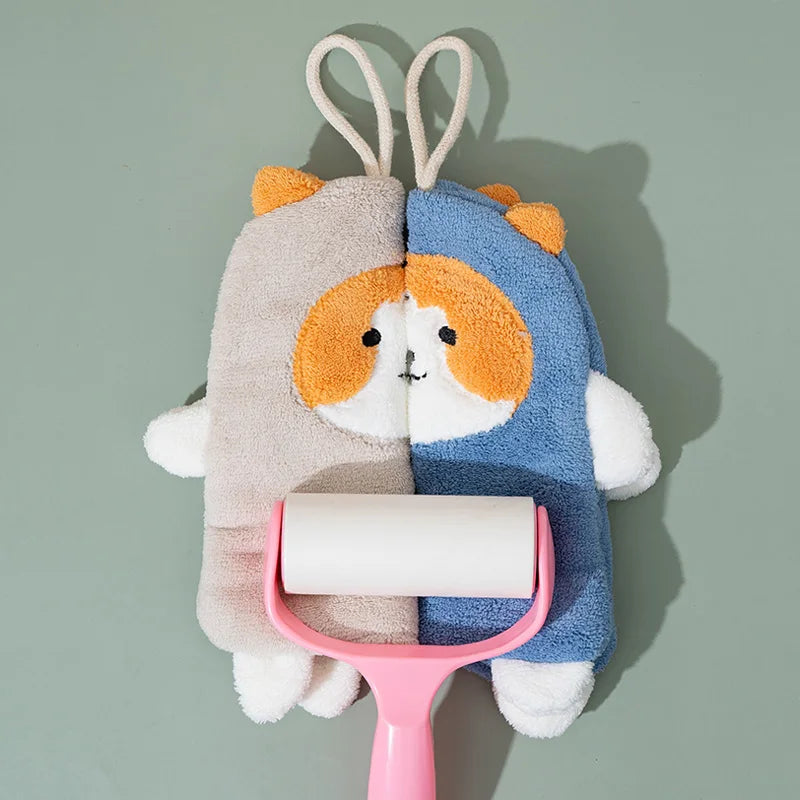Afralia™ Cartoon Dog Coral Velvet Hand Towels: Soft, Absorbent, Perfect for Kids and Home