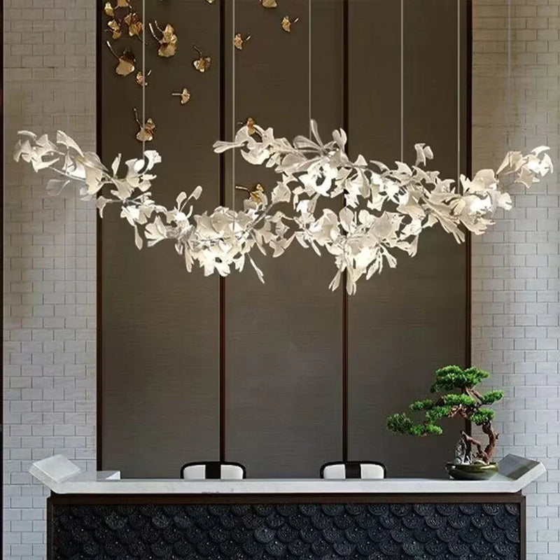 Afralia™ Copper Ceramic Leaf Chandelier Lantern for Indoor Living Room & Lobby - Luxury Light