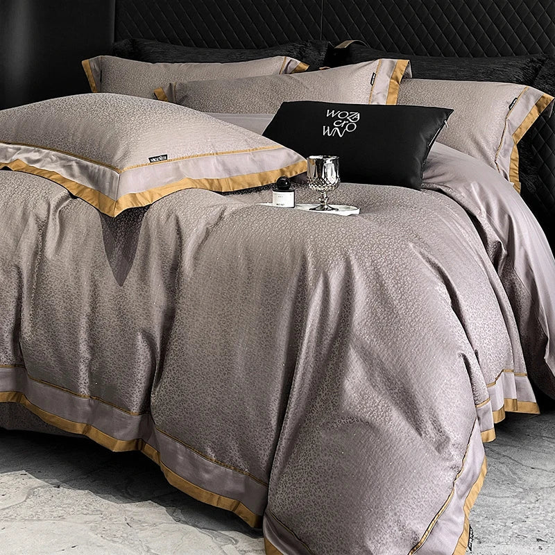 Afralia™ Egyptian Cotton Leopard Jacquard Luxury Bedding Set with Satin Finish