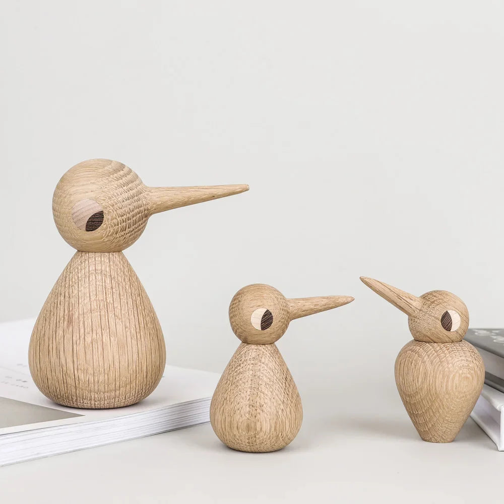 Afralia™ Oak Wooden Bird Ornaments Figurine Decor Creative Gift Nordic Minimalist Style