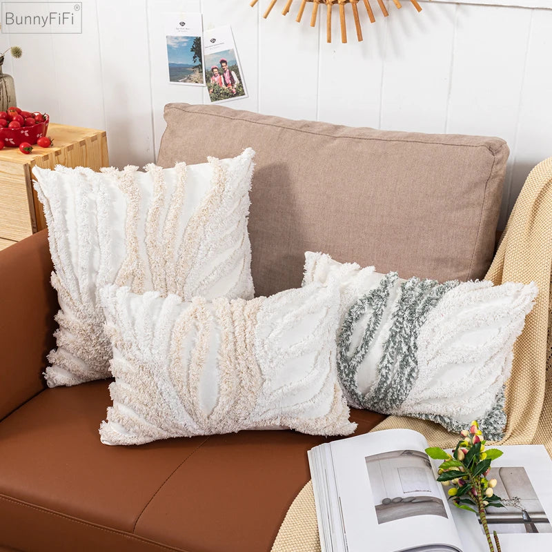 Afralia™ Tufted Coral Cushion Cover in Beige Grey for Sofa Bed Chair, 45x45cm