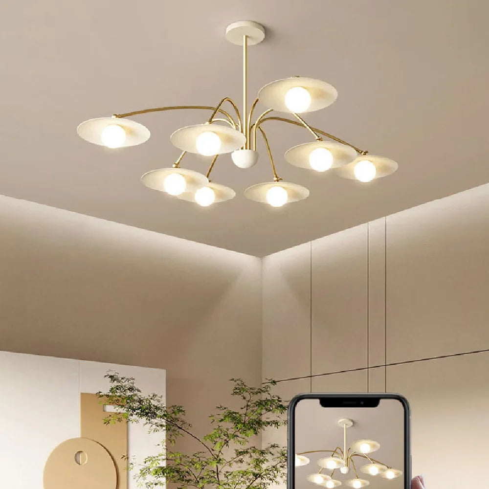 Afralia™ Nordic White LED Chandelier with Iron Shades for Living Room