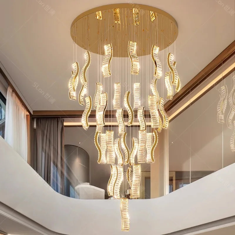 Afralia™ Crystal Chandelier Stair Pendant: Modern Living Room Interior Lighting