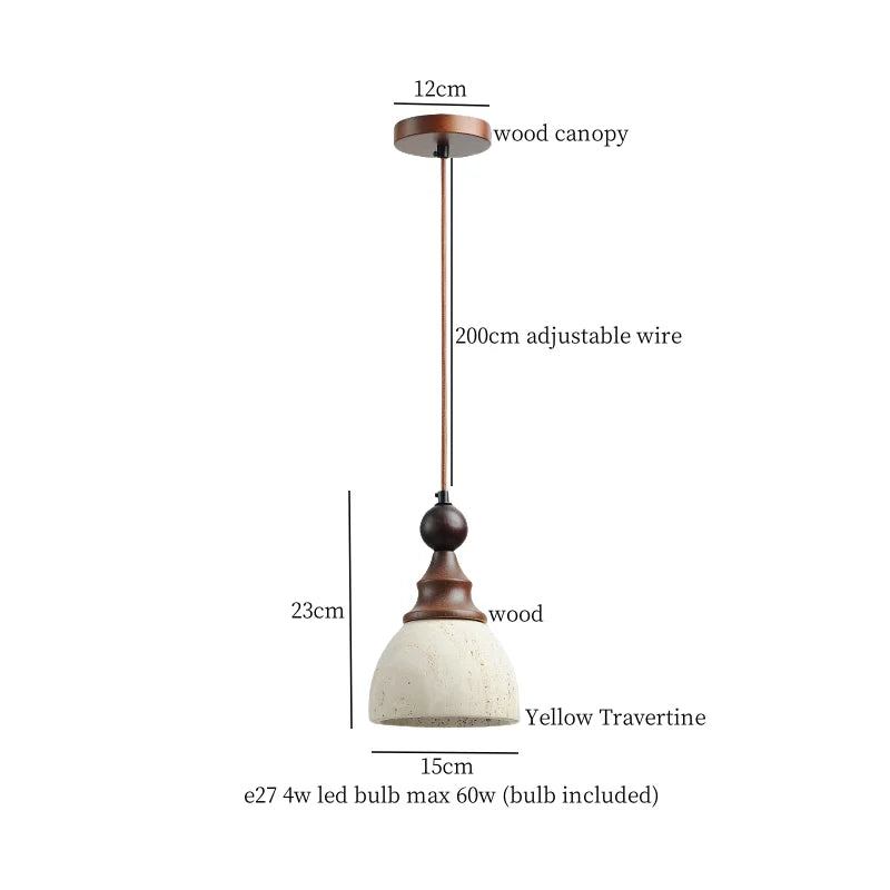 Afralia™ LED Yellow Travertine Stone Pendant Lights | Wabi Sabi Vintage Hanging Light