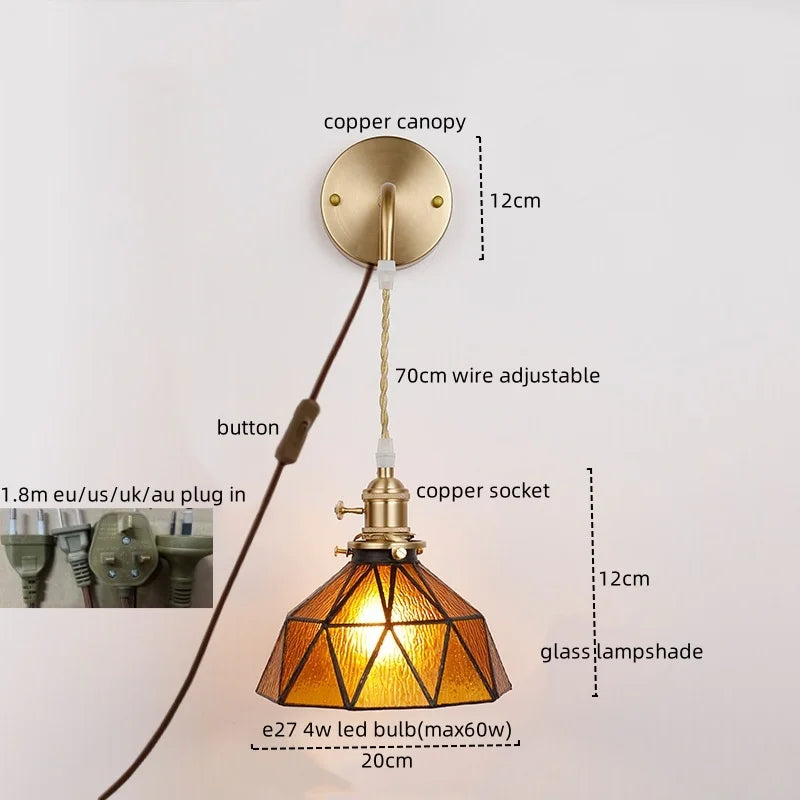 Afralia™ Copper Glass LED Wall Sconce Vintage Style Interior Light